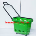 Manufacturer Four Wheels Plastic Shopping Rolling Basket